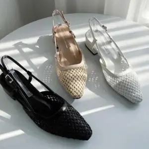 통굽미들힐 중년 여성 편한 구두 라탄 미들힐 슬링백 오픈 슈즈