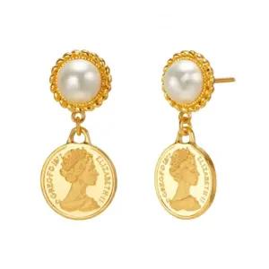 [한국금다이아몬드] 여자 순금 드롭 침 귀걸이 엘리자베스 진주 24K 3.75g