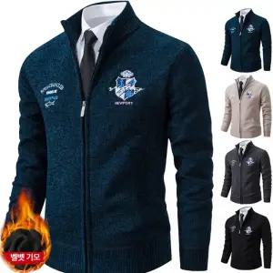 남성 가을겨울 WARM 뉴 니트 ROYA자수 스탠드카라 벨벳기모 가디건 집업 점퍼 보온 방풍 4칼라 /4