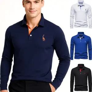 남성 봄가을 GRIAFFE 지라이프 자수 마크로앤 긴팔 카라 티셔츠 솔리드 배색 폴로 캐주얼 티셔츠 6칼라 /4