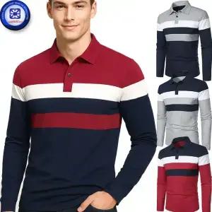 남성 봄가을 SIGNATURE 시그니쳐 카라 긴팔 티셔츠 배색3단 단가라 PK 스트라이프 캐주얼 폴로카라 티셔츠7칼라/4