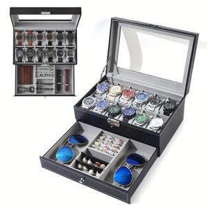 가죽 잠금 시계 보관함 남성 및 여성용 주얼리 디스플레이 서랍 케이스 2단 정리함 진열장