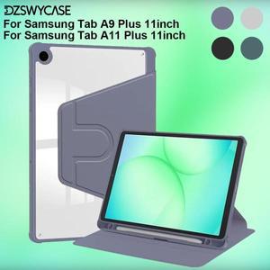 360 ° 삼성 갤럭시 탭 A9/A11 플러스 11인치용 회전 케이스, 펜슬 홀더 포함, 하드 클리어 백 커버, 자동