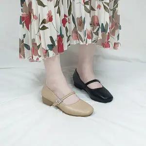 브피 스퀘어 큐빅버클 메리제인 키높이 통굽 플랫슈즈 5cm