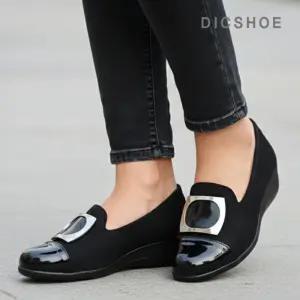 [딕슈]딕슈 여성 사각링 장식 웨지 통굽 세무 플랫슈즈 S375