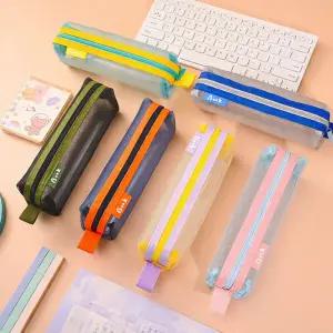 오색 망사 필통 심플한 무지 중학생 고등학생 메쉬 펜파우치