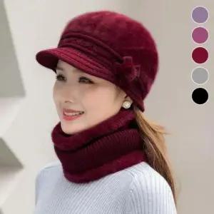 중장년 방한 니트 스타일 모자 넥워머 세트 겨울 여자