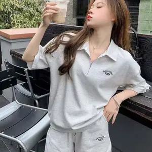 여성 카라티 반집업 트레이닝복세트 여름운동 홈웨어 여자반팔세트