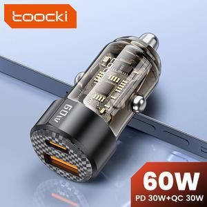 Toocki 60W USB 차량용 충전기 빠른 충전 QC PD SCP 6A USB 유형 C 자동차 iPhone 15 14 13 Huawei Samsung Xiaomi 용 고속 충전