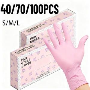 40/70/100피스 연한 핑크색 니트릴 장갑 일회용 일상 청소용 그릇 냄비 질 바닥 도구