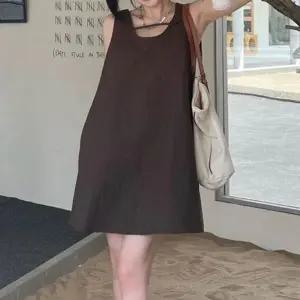 여성 u넥 골지 넥끈 루즈핏 원피스 브라운 1p 치마 여름 봄