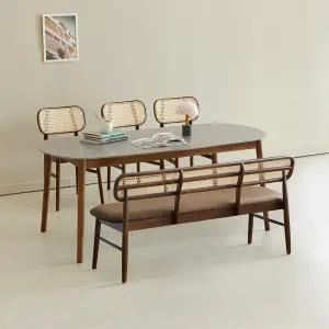 스칸디 와플 1800 6인용 사각 세라믹 식탁세트 (의자3+벤치1)