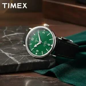 [타이맥스]스탠다드 그린 빈티지 남성 데일리 가죽시계