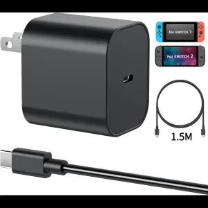 스위치1/2용 60W AC 어댑터 20V/3A 고속 USB C to C 케이블 TV 독 모드 지원 스위치 2 충전 케이블