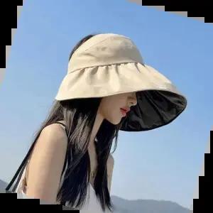 코튼 빅 챙 자외선 차단 모자 여성 여자 여름 썬캡 휴가 캡