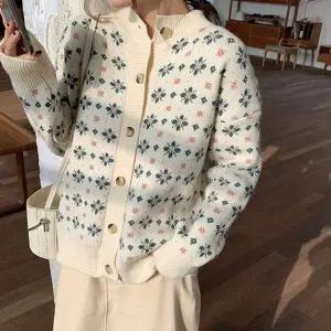 여성 GS55QG18 3컬러 가을 간절기 라운드넥 눈꽃무늬 가디건