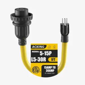 ACKING 전원 어댑터 코드 15A 515P 듀티 및 산업 실외용 남성에서 캠핑 30A L530R 트위스트 방수 헤비 장치