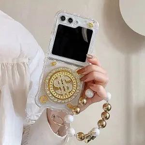 유니블링 갤럭시 z플립 3 4 5 6 큐빅 골드 달러 물결 케이스 스