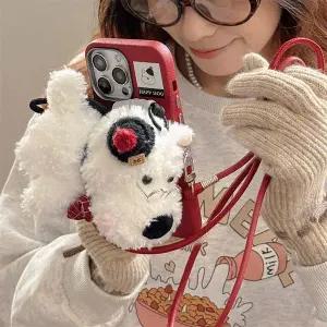 유니블링 아이폰15 14 13 강아지 털 인형 백클립 스트랩 케이스