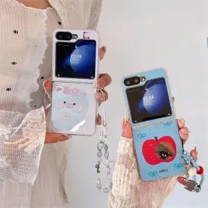 유니블링 갤럭시z플립 커플 동물 과일 미러 하드 스트랩 케이스