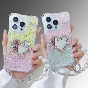 유니블링 갤럭시s25엣지 큐빅 하트 미러 데코덴 스트랩 케이스