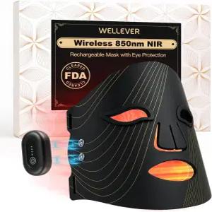 WELLEVER 레드 라이트 테라피 마스크 무선 LED 850nm 근적외선 4가지 모드 충전식 얼굴 피부 관리 기기