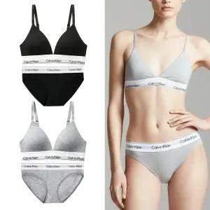 캘빈클라인 여성 언더웨어 아이콘 코튼 모달 트라이앵글 브라 + 비키니 팬티 세트