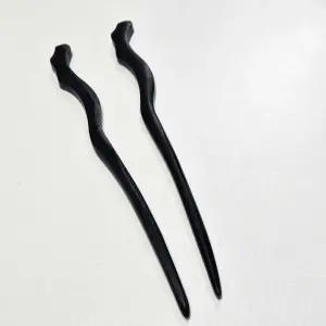 헤어핀 헤어액세서리 수공예 흑단나무 웨이브 비녀 올림머리용 나무핀