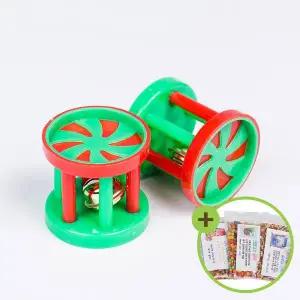 [하프클럽/올펫몰]칼라 장구방울 앵무새 장난감 장구모양 방울장난감