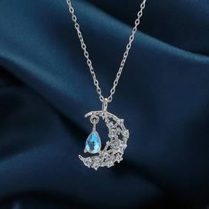 여성 별모양 달모양 팬던트 실버 체인 큐빅 목걸이