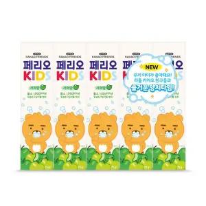 페리오 키즈 카카오 3단계 치약 5입(색상& 딸기향 혹은 사과향 랜덤발송)