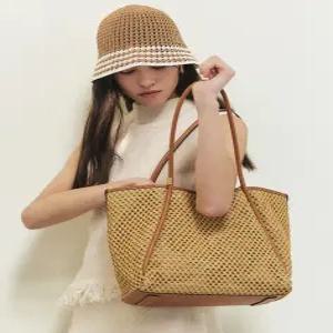 헤지스 액세서리 25FW [완판재입고][아카이브H 베리백] 데일리 브라운 라탄 쇼퍼백 L HIBA5F145I2