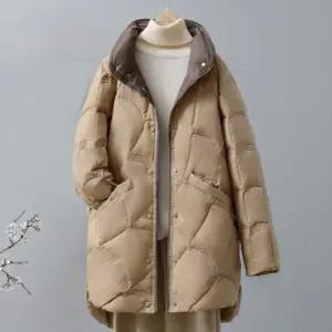 여성 오리털 경량 패딩 배색 하프 퀼팅 점퍼 덕 다운 아우터