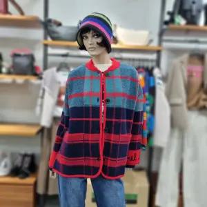 베네통/애플아울렛/앙고라 혼방 체크 자카드 라운드 가디건/BAKCA8561