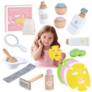 용 Ehome 나무 메이크업 장난감 세트 시늉 피부 관리 미용실 학습 장난감, 3-8세용 마스크가 포함된 플레이 스파 세트, 흰색