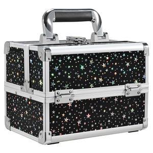 졸리그레이스 메이크업 트레인 케이스 휴대용 화장품 박스 2 트레이, 네일 테크 및 뷰티 전문가 여행용 보관 정리함 - 블랙 스타