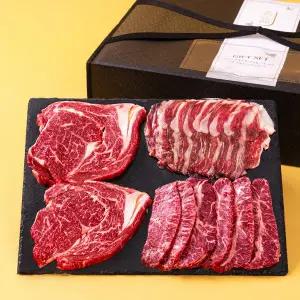 [농부들의수확][서 진님 생산/부직포가방포장] 1등급 한우 구이 선물세트 3호 (등심250g+등심250g+부채...