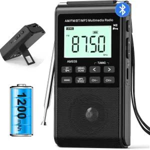 블루투스가 탑재된 포켓 AM FM 라디오 최고의 수신 성능으로 1200mAh 충전식 배터리 휴대용 트랜지스터 5W