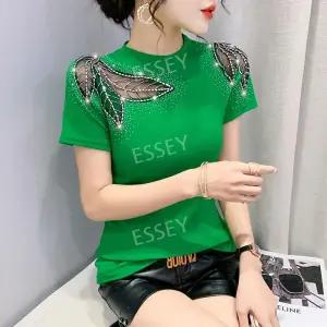 여성 상의 화이트색 댄스복 줌바 라인 4XL 반짝이 댄스티 보급형 공연복 방송댄스