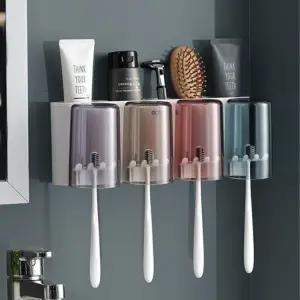 무타공 칫솔 커버링 거꾸로 클리어 양치컵 4구