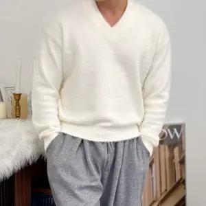 남자 앙고라 브이넥 모헤어 니트티 남성 스웨터