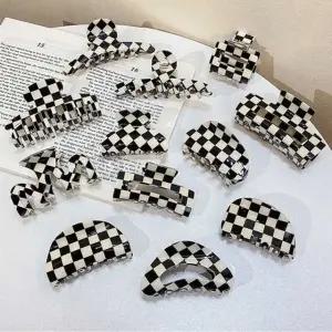 체커보드 스타일 헤어밴드 올림머리 왕집게핀 바둑판