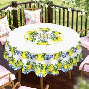 레트로 복고풍 엔틱 레몬 테마 원형 및 직사각형 식탁보 1개 다양한 크기 사용 가능 프로방스 노란색 꽃 프