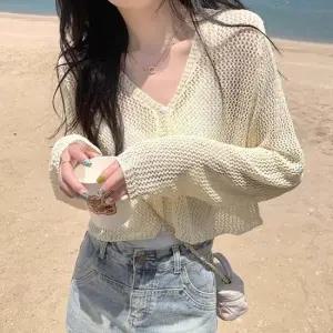 여자 미니멀 시스루 짧은 통풍 그물 가디건 호피가디건