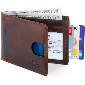 셔먼브랜드 RFID 차단 슬림 남성용 빌폴드 가죽 지갑