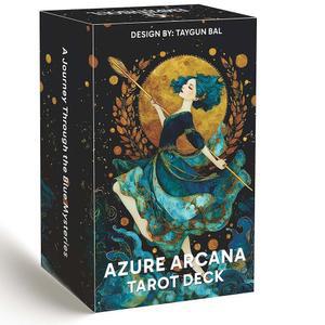 DPEHAKMK Azure Arcana Tarot 덱 일반 가이드북이 포함된 78장의 카드 초보자를 위한 Artistic Blue 및 Gold 판타지 마법 점술 도구