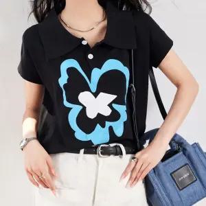 G126623 카라 나염반팔 니트티셔츠팔 여자팔 예쁜 캐주얼팔 검정팔 블랙팔 여성예쁜 여성팔 넓은팔