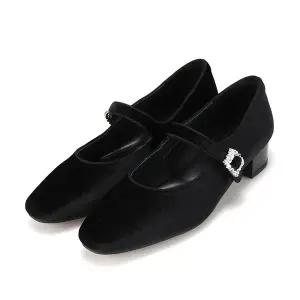 [BABARA](신세계 사우스시티)밸벳 주얼리 버클 3cm 메리제인 펌프스 BBI573BK