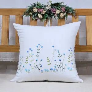 [쇼파쿠션] 등쿠션 / 방석 커버 광목 들꽃블루 자수 50x50 / 40x40