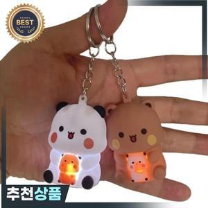 부부 두두 사랑해요라고 말하는 음성 장난감 열쇠고리 이에르 판다 곰 발광 애니메이션 피규어 휴대폰 장식